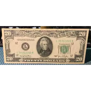 $20 1950 blue-Green seal. Small Size $20 Federal Reserve Notes 2059-L (3)