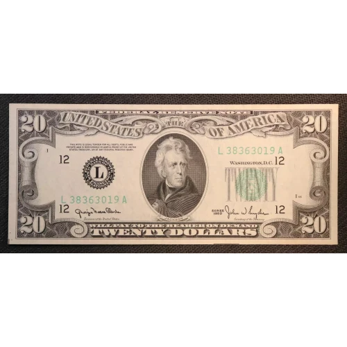 $20 1950 blue-Green seal. Small Size $20 Federal Reserve Notes 2059-L (2)