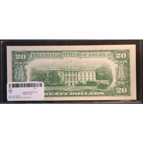 $20 1950 blue-Green seal. Small Size $20 Federal Reserve Notes 2059-L