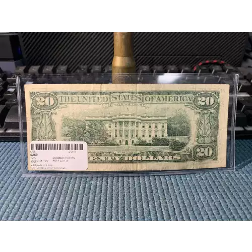 $20 1990 blue-Green seal. Small Size $20 Federal Reserve Notes 2077-B