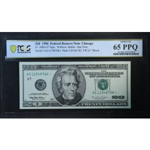 $20 1996 blue-Green seal. Small Size $20 Federal Reserve Notes 2084-G*