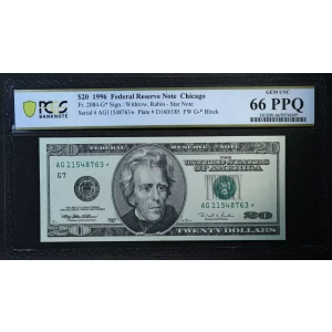 $20 1996 blue-Green seal. Small Size $20 Federal Reserve Notes 2084-G*