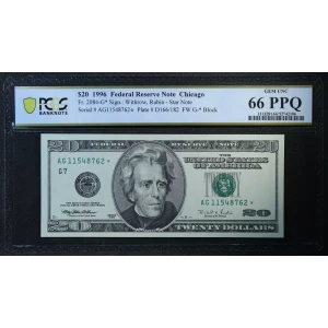 $20 1996 blue-Green seal. Small Size $20 Federal Reserve Notes 2084-G* (2)