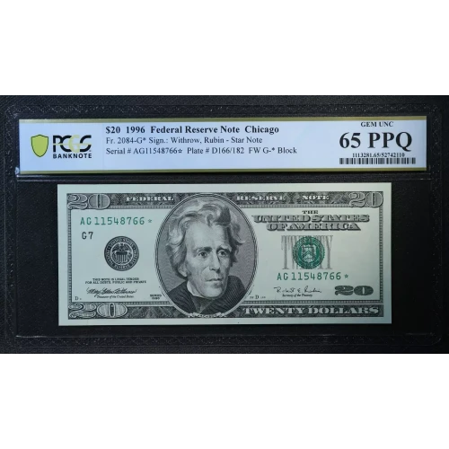 $20 1996 blue-Green seal. Small Size $20 Federal Reserve Notes 2084-G*