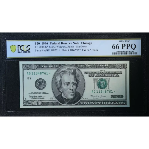 $20 1996 blue-Green seal. Small Size $20 Federal Reserve Notes 2084-G*