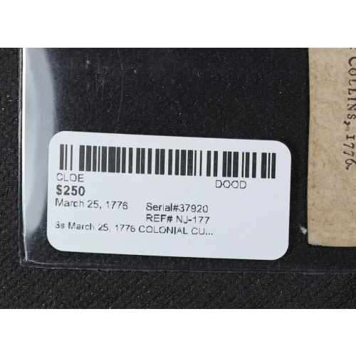 3s March 25, 1776  COLONIAL CURRENCY NJ-177
