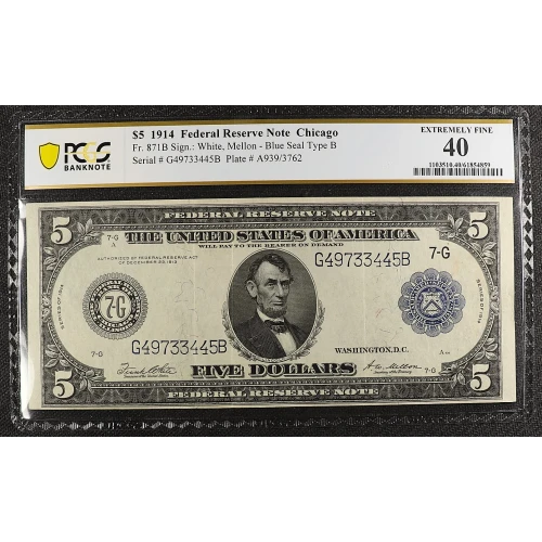 $5 1914 Blue Seal Federal Reserve Notes 871B (2)