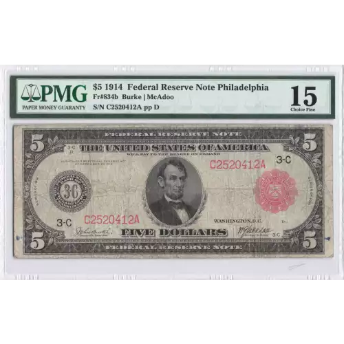 $5 1914 Red Seal Federal Reserve Notes 834B