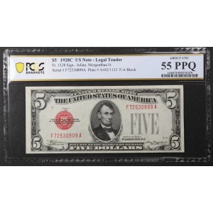 $5 1928-C red seal. Small Legal Tender Notes 1528
