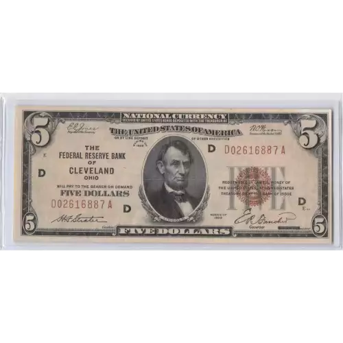 $5 1929 brown seal Small Federal Reserve Bank Notes 1850-D (2)