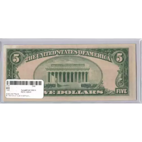 $5 1929 brown seal Small Federal Reserve Bank Notes 1850-D