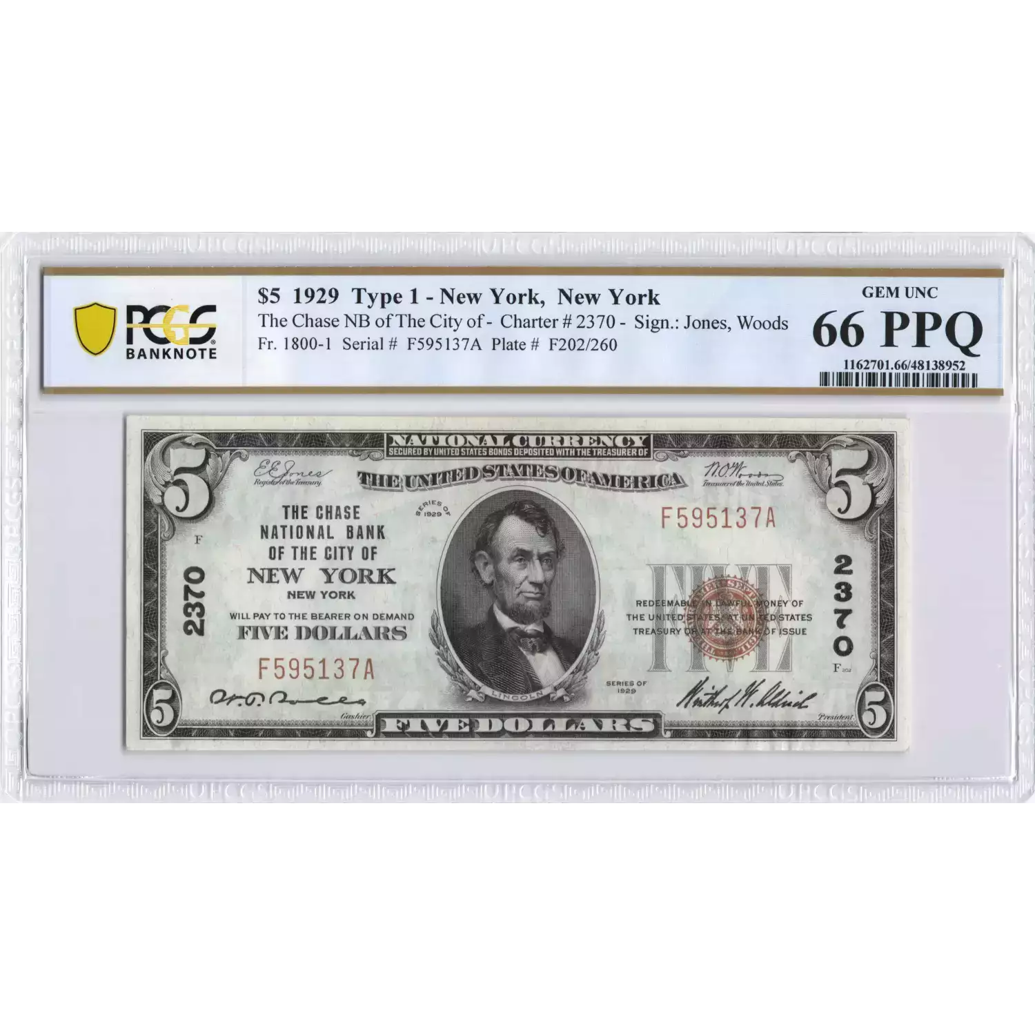 $5 1929 Small brown seal Small National Bank Notes 1800-1