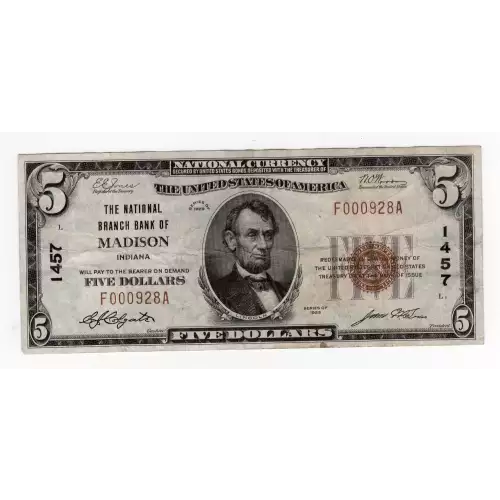 $5 1929 Small brown seal Small National Bank Notes 1800-1