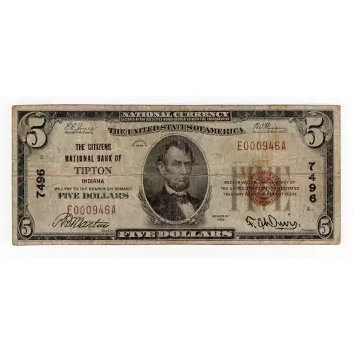 $5 1929 Small brown seal Small National Bank Notes 1800-1