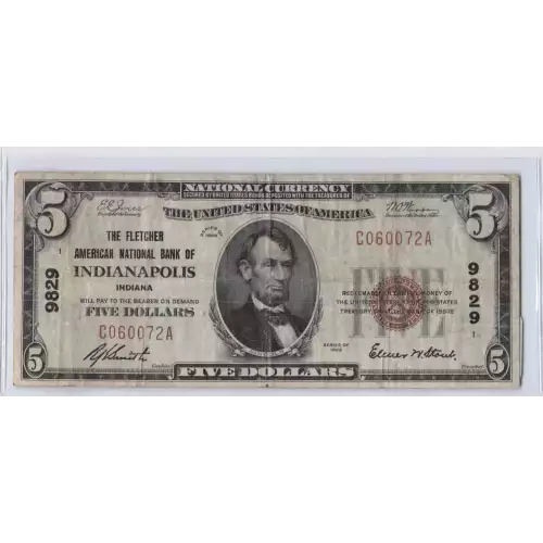 $5 1929 Small brown seal Small National Bank Notes 1800-1