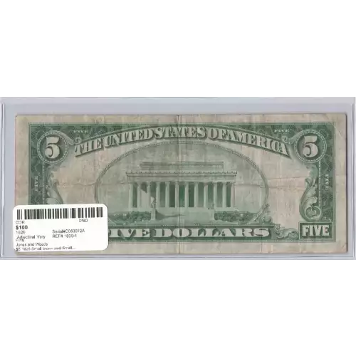 $5 1929 Small brown seal Small National Bank Notes 1800-1 (2)