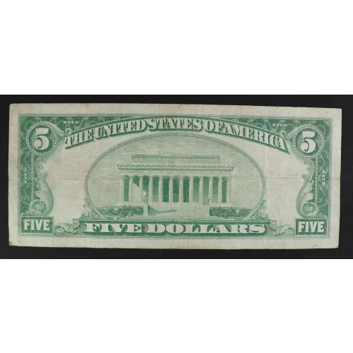 $5 1929 Small brown seal Small National Bank Notes 1800-1