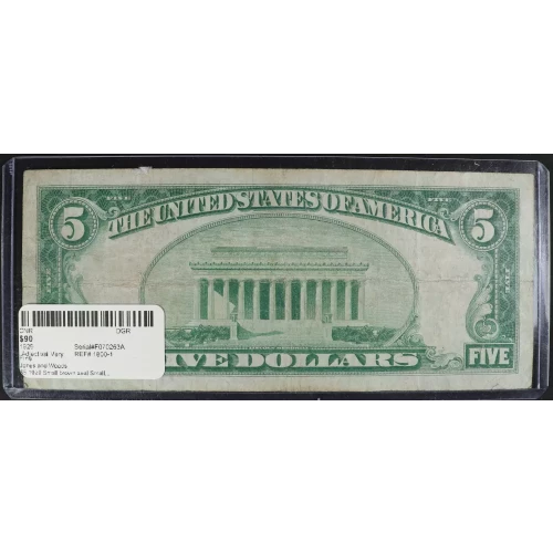 $5 1929 Small brown seal Small National Bank Notes 1800-1 (2)