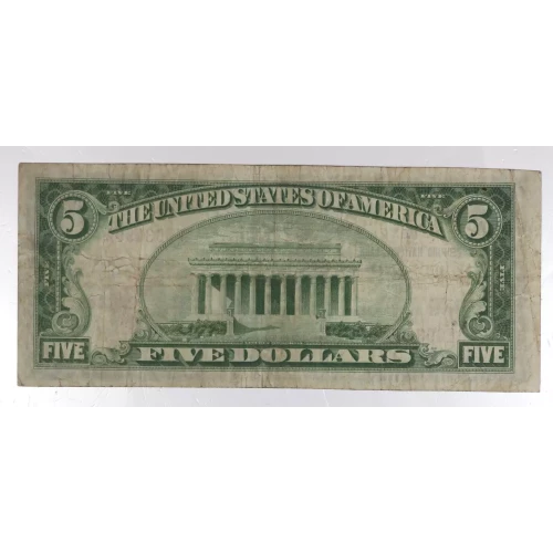 $5 1929 Small brown seal Small National Bank Notes 1800-1