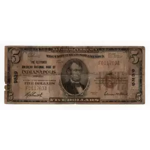 $5 1929 Small brown seal Small National Bank Notes 1800-1