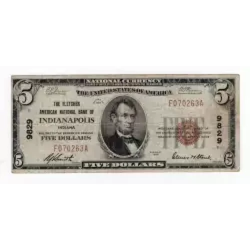 $5 1929 Small brown seal Small National Bank Notes 1800-1