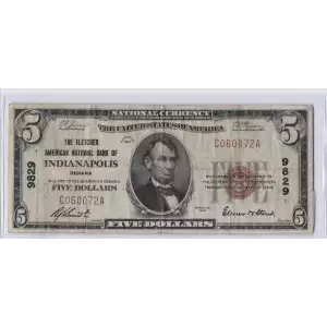 $5 1929 Small brown seal Small National Bank Notes 1800-1