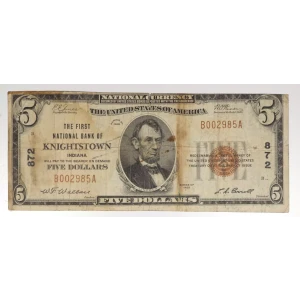 $5 1929 Small brown seal Small National Bank Notes 1800-1