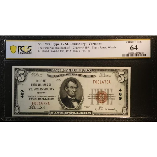 $5 1929 Small brown seal Small National Bank Notes 1800-1 (2)