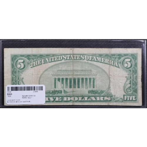$5 1929 Small brown seal Small National Bank Notes 1800-1 (2)