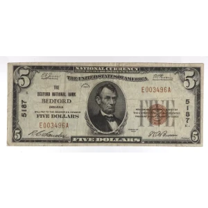 $5 1929 Small brown seal Small National Bank Notes 1800-1