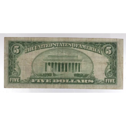 $5 1929 Small brown seal Small National Bank Notes 1800-1