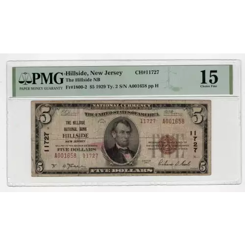 $5 1929 small brown seal. Small National Bank Notes 1800-2