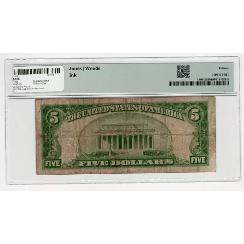 $5 1929 small brown seal. Small National Bank Notes 1800-2