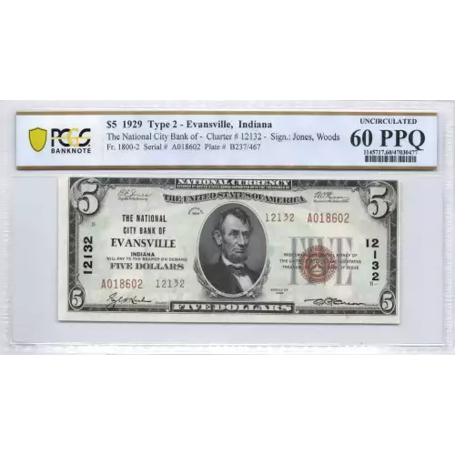 $5 1929 small brown seal. Small National Bank Notes 1800-2