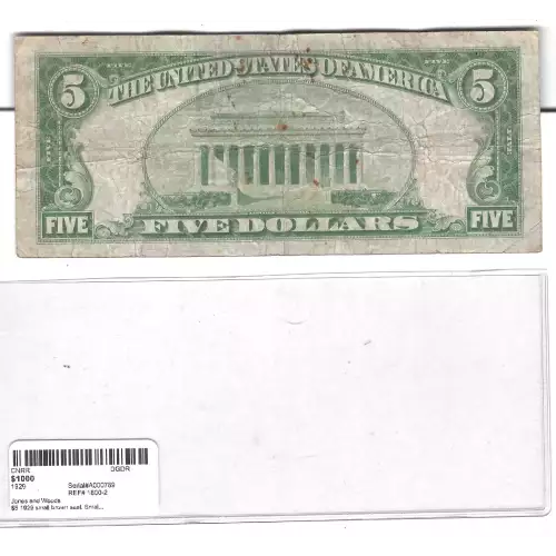 $5 1929 small brown seal. Small National Bank Notes 1800-2 (2)