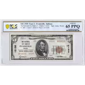 $5 1929 small brown seal. Small National Bank Notes 1800-2