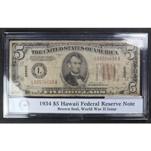 $5 1934-A brown seal Emergency Notes Issued During WW2 2302 (4)