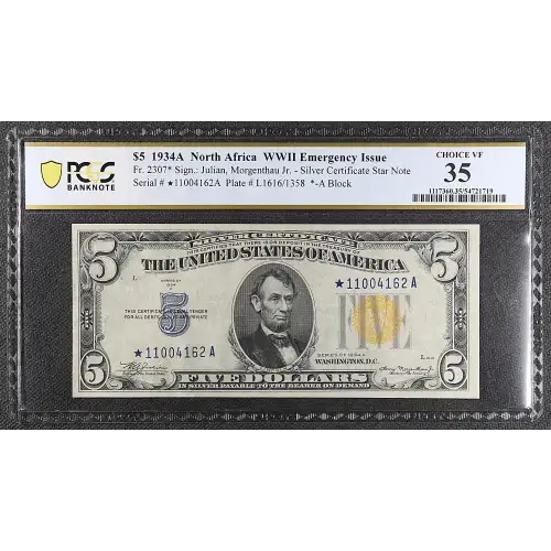 $5 1934-A yellow seal Emergency Notes Issued During WW2 2307*