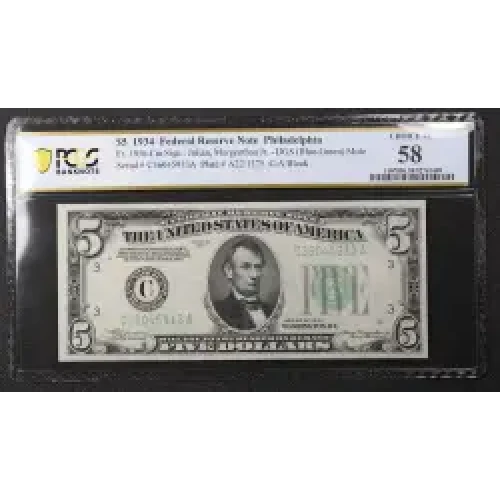 $5 1934 blue-Green seal. Small Size $5 Federal Reserve Notes 1956-C (2)