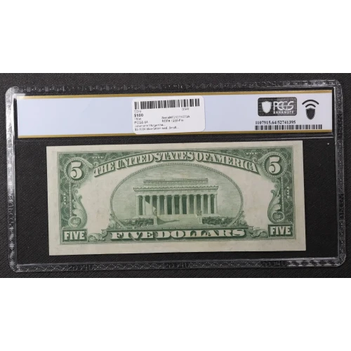 $5 1934 blue-Green seal. Small Size $5 Federal Reserve Notes 1956-Fm (2)