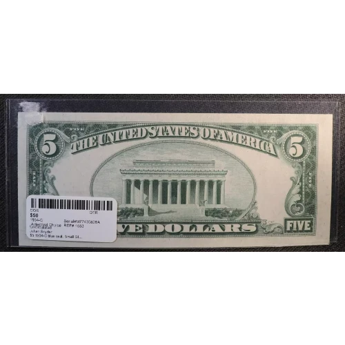 $5 1934-C blue seal. Small Silver Certificates 1653