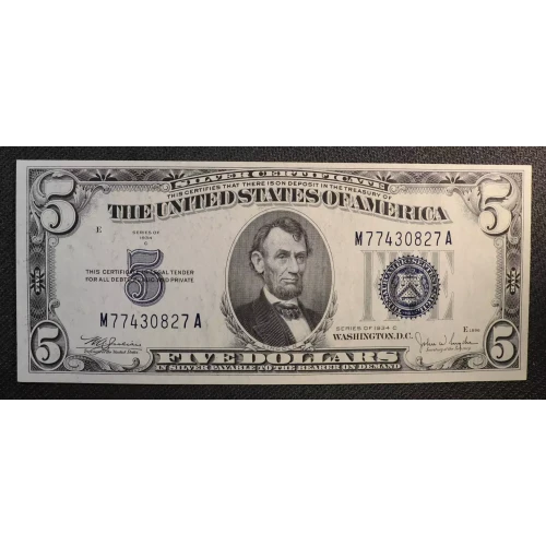 $5 1934-C blue seal. Small Silver Certificates 1653