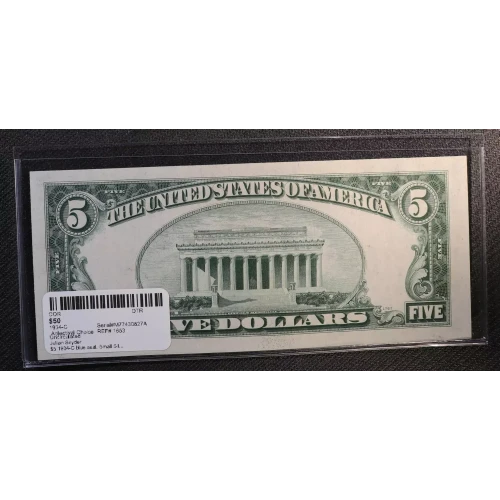 $5 1934-C blue seal. Small Silver Certificates 1653 (3)