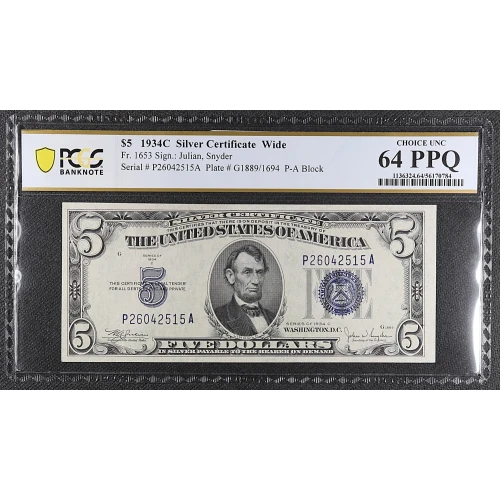 $5 1934-C blue seal. Small Silver Certificates 1653