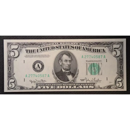 $5 1934-D. blue-Green seal. Small Size $5 Federal Reserve Notes 1961-A