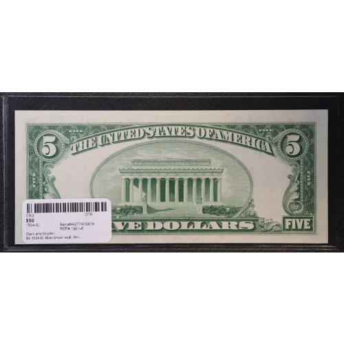 $5 1934-D. blue-Green seal. Small Size $5 Federal Reserve Notes 1961-A (3)