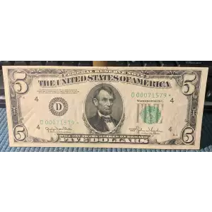 $5 1950 blue-Green seal. Small Size $5 Federal Reserve Notes 1961-D*