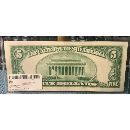$5 1950 blue-Green seal. Small Size $5 Federal Reserve Notes 1961-D* (3)