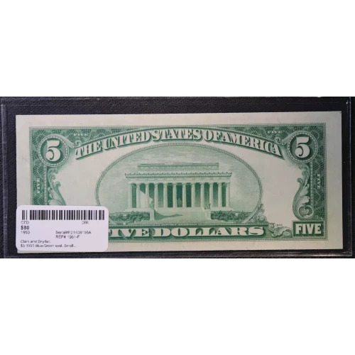 $5 1950 blue-Green seal. Small Size $5 Federal Reserve Notes 1961-F (3)