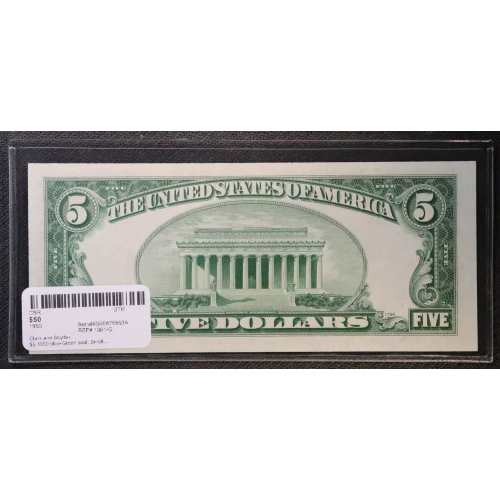 $5 1950 blue-Green seal. Small Size $5 Federal Reserve Notes 1961-G (3)